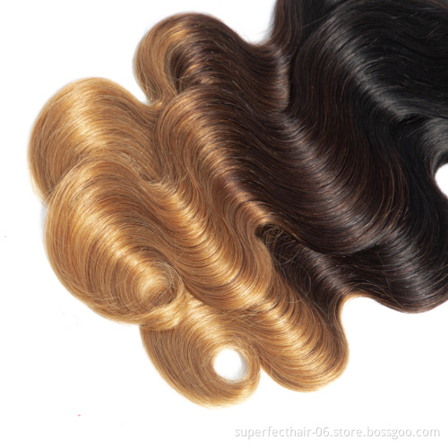 Hot selling Beauty Products 2019 Hair Bundles 1B 4 27 Ombre Color Virgin Raw Human Hair Weaving With Lace Closure